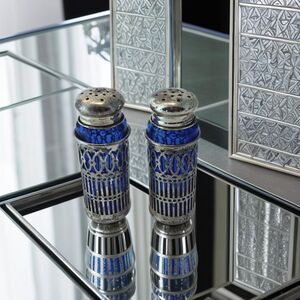 Vintage Cobalt Blue Salt And Pepper Shakers W/ Silver Plate Filigree